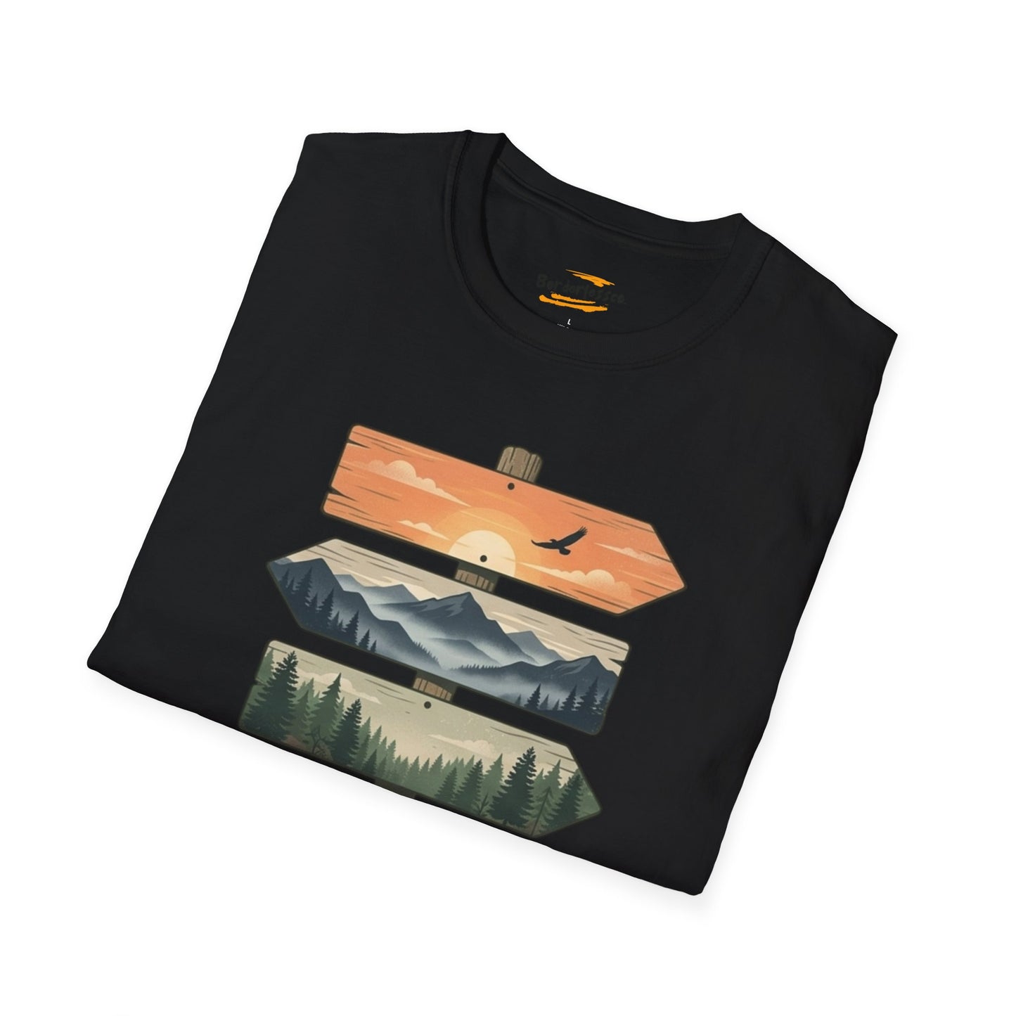 Nature Signpost T-Shirt — Scenic Mountain & Lake Travel Graphic Tee