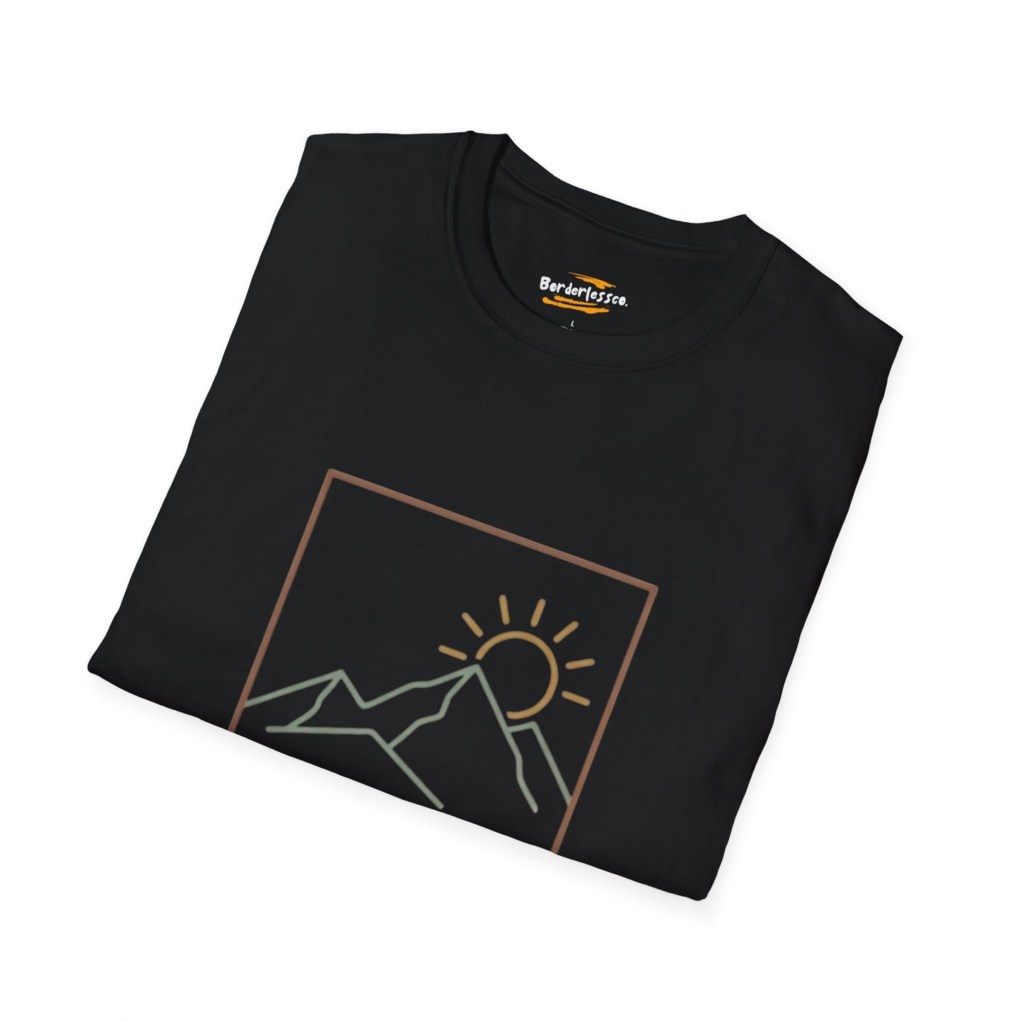 T-Shirt — 'Escape' Mountain Line Art Tee (Sunrise Adventure Graphic)