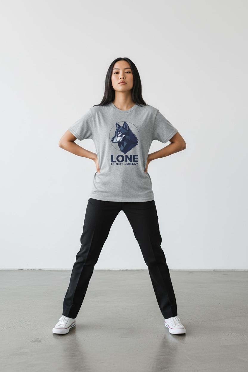 Lone Is Not Lonely Wolf T-Shirt — Geometric Wolf Illustration