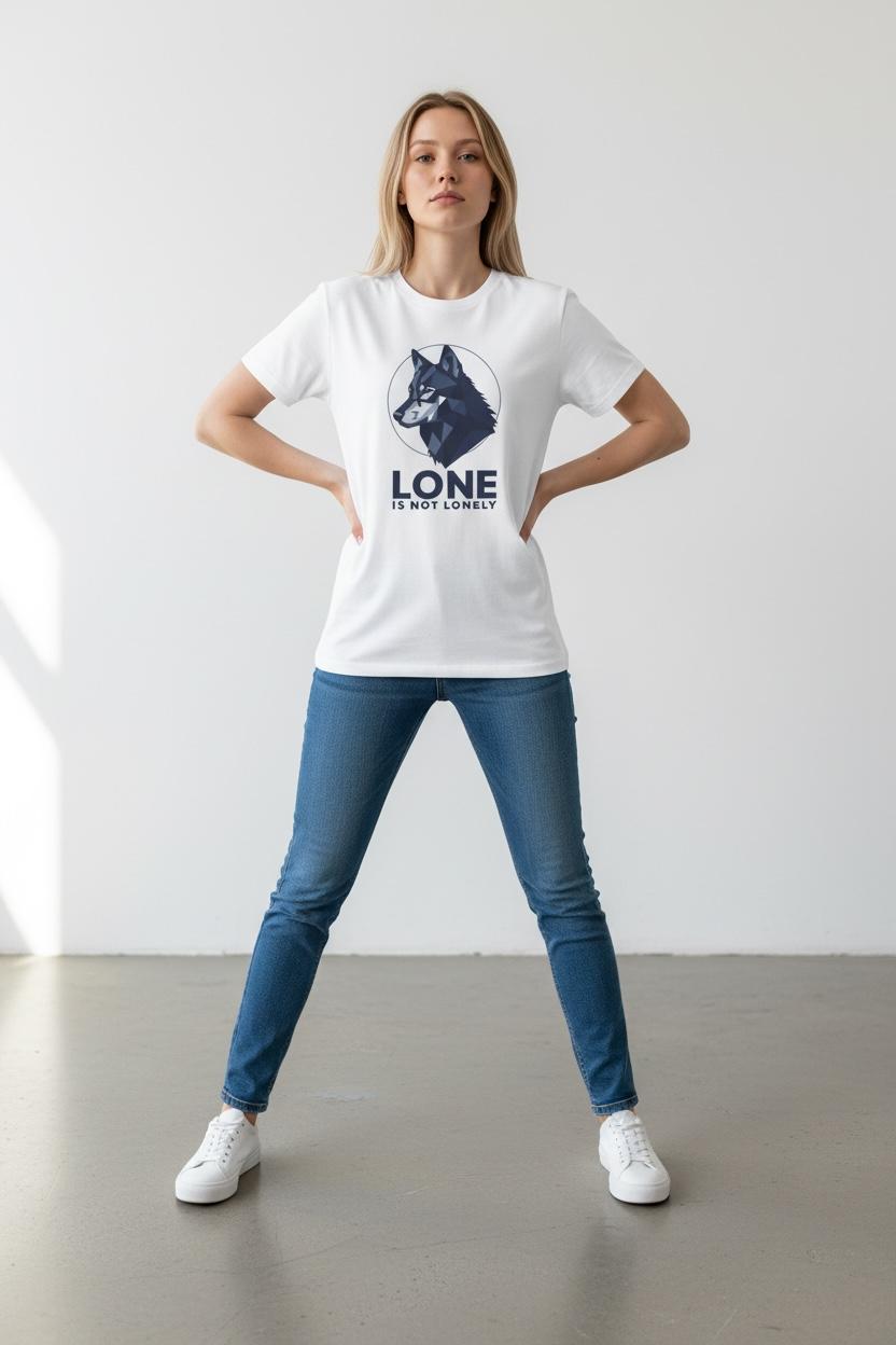 Lone Is Not Lonely Wolf T-Shirt — Geometric Wolf Illustration