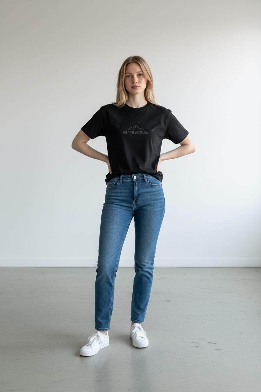 Breathe Altitude T-Shirt – Mountain Front & Coffee Adventure Back Print Tee
