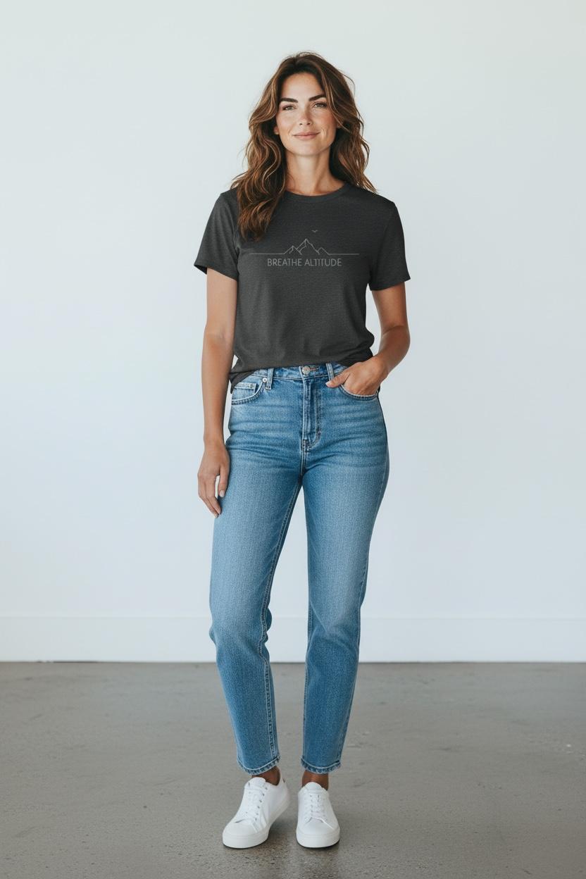 Breathe Altitude T-Shirt – Mountain Front & Coffee Adventure Back Print Tee