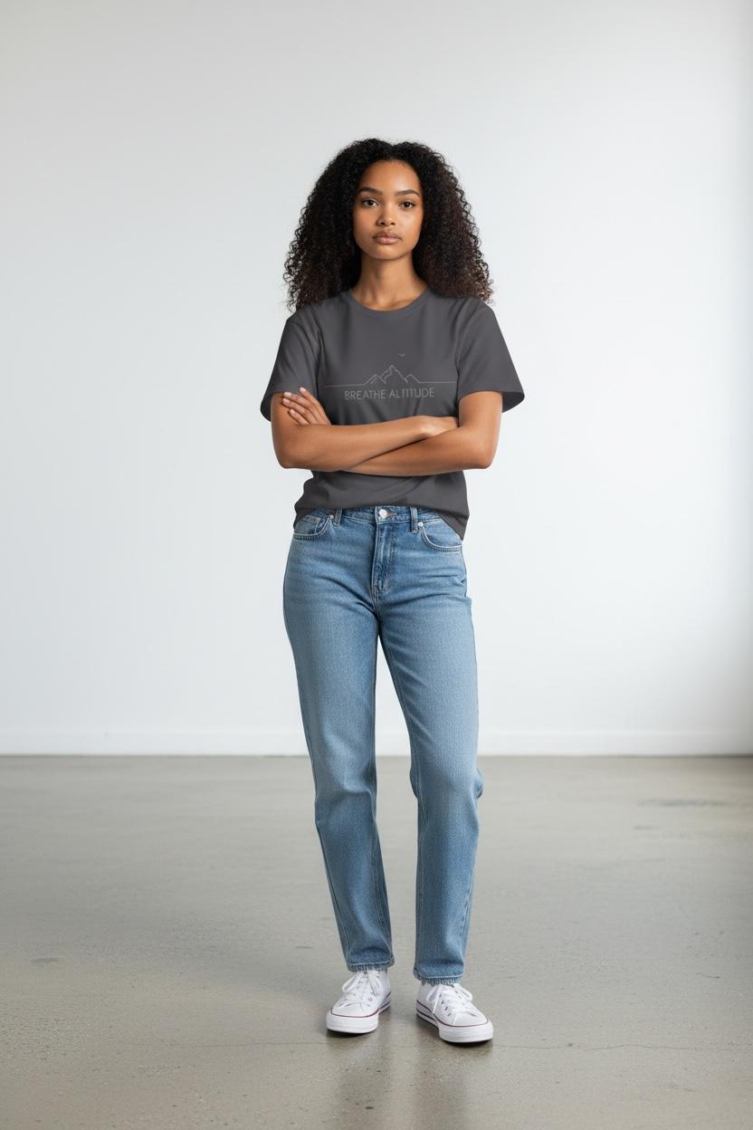 Breathe Altitude T-Shirt – Mountain Front & Coffee Adventure Back Print Tee
