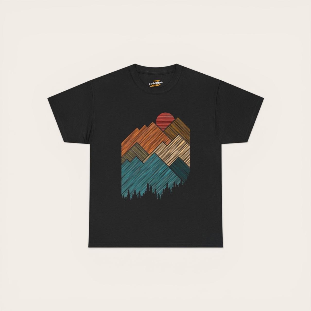 Retro Mountain Graphic Tee — Vintage Sunset Outdoor T-Shirt